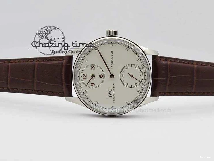 MIROTIME 0331 Sustainable Portuguese IW5444 SS White Dial RG Numbers On Brown Leather Strap A 7256